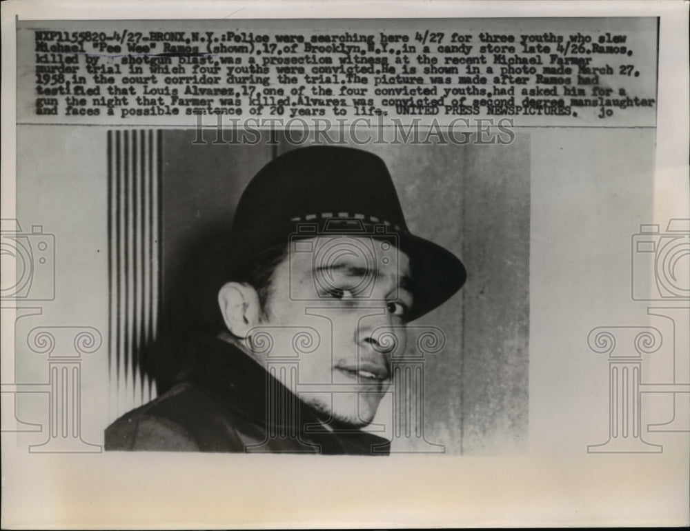 1958 Press Photo of Michael "Pee Wee: Ramos who was on trial for murder.