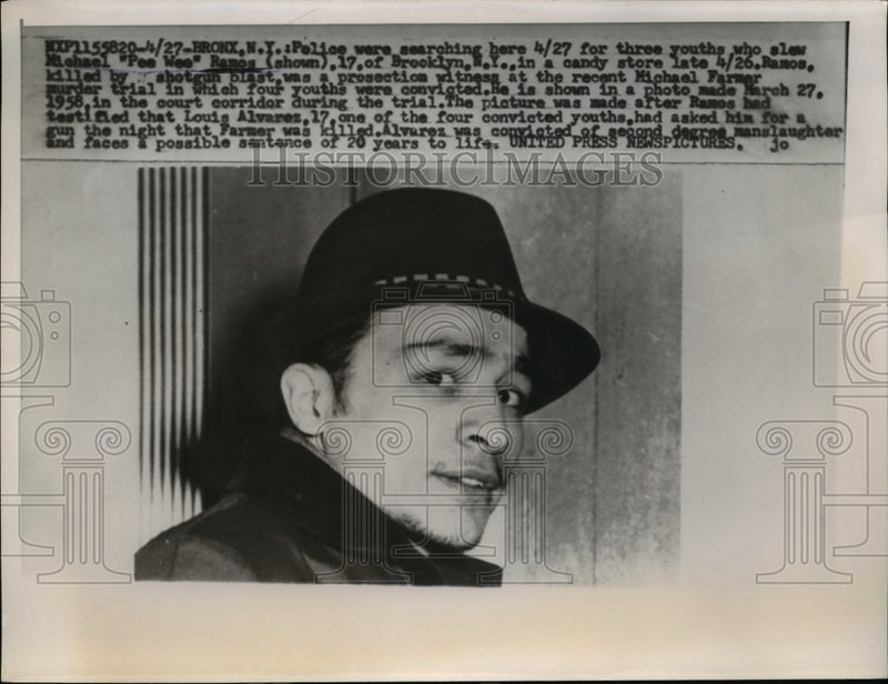 Load image into Gallery viewer, 1958 Press Photo of Michael "Pee Wee: Ramos who was on trial for murder.
