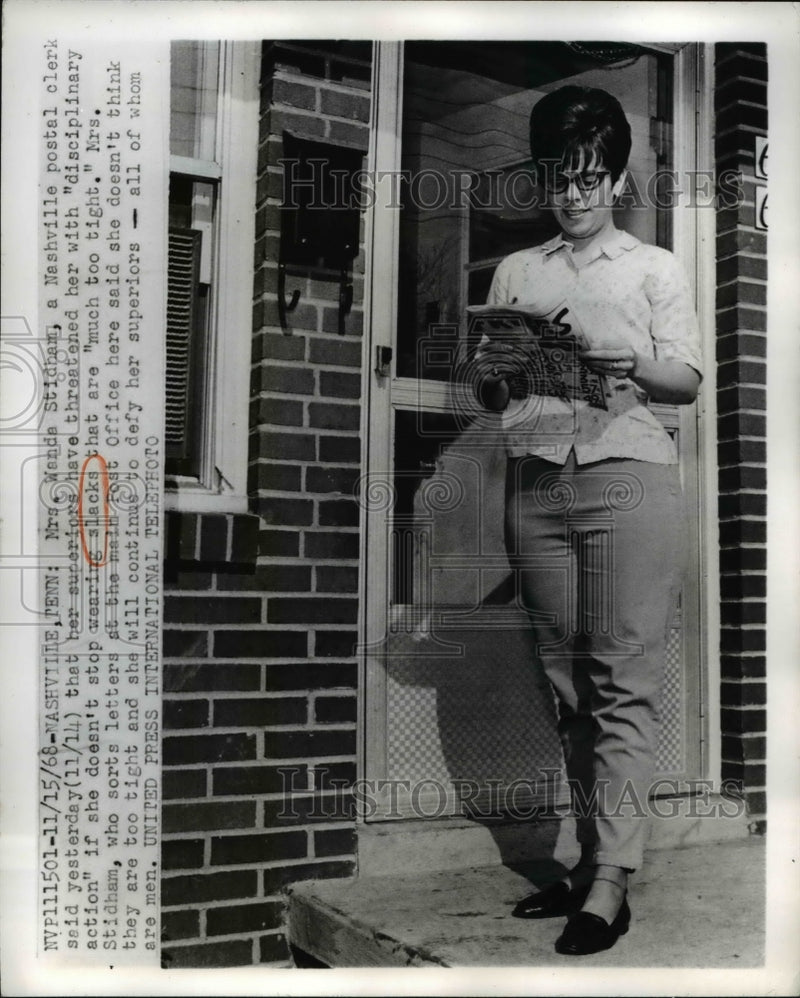 Load image into Gallery viewer, 1968 Press Photo Mrs. Wenda Stidham , postal Clerk,Wearing Slacks Supervisors
