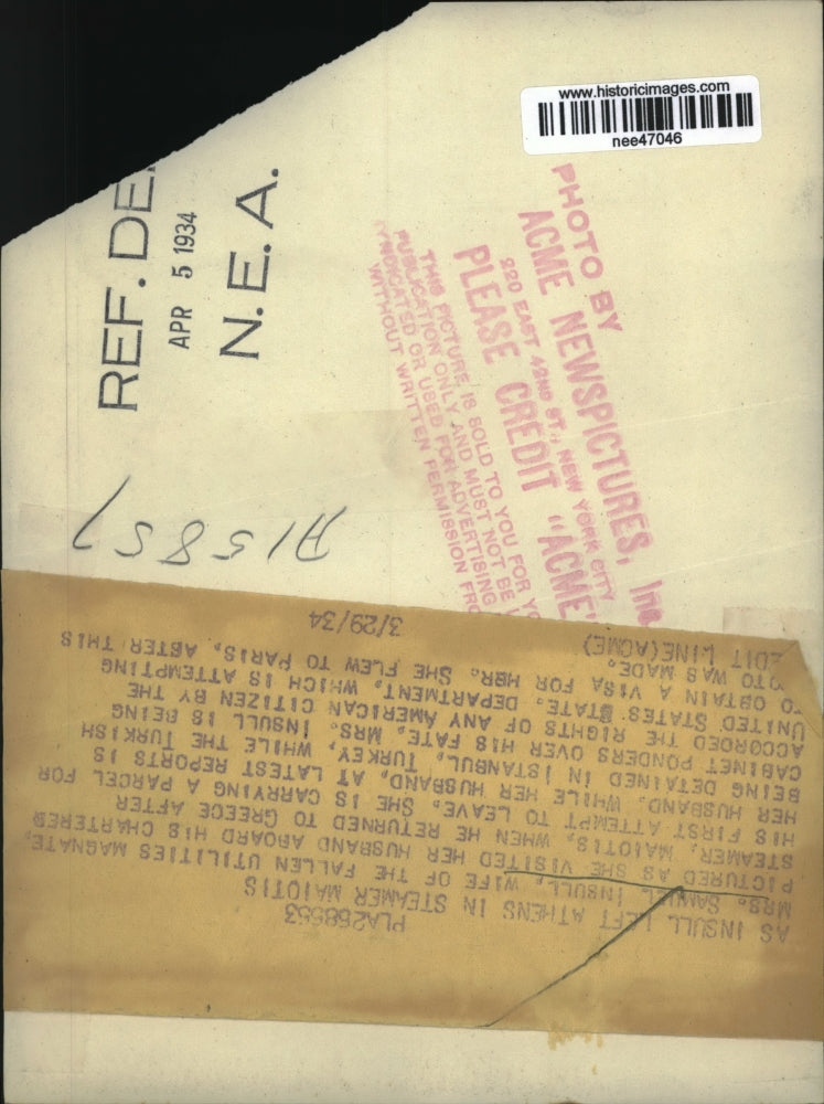 1934 Press Photo Mrs. Samuel Insull Pictured As She Visited Husband On Steamer