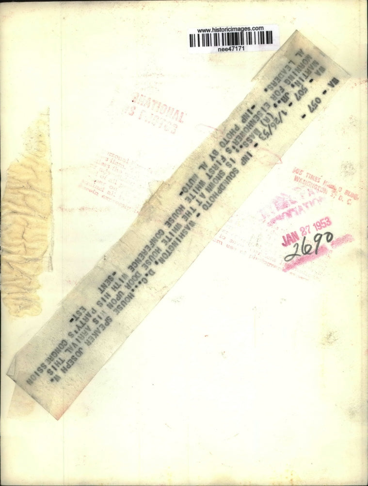 1953 Press Photo House Speaker Joseph Martin Jr @ White House Pres. Eisenhower