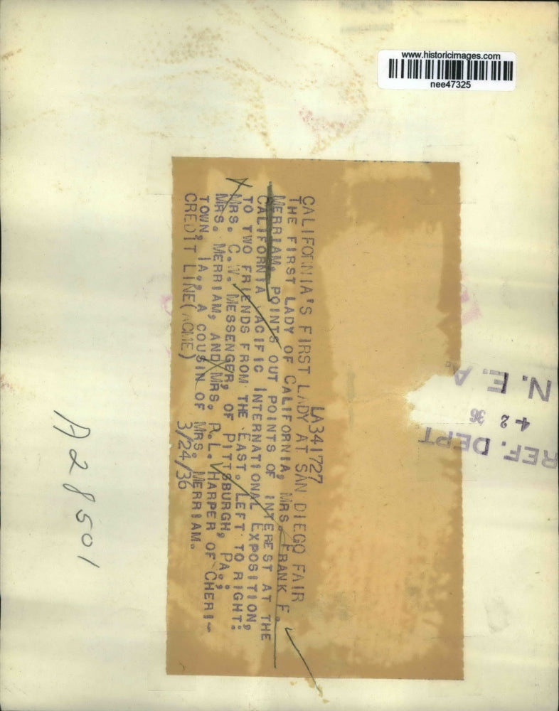 1936 Press Photo Mrs. Frank F. Merriam At San Diego Fair - nee47325