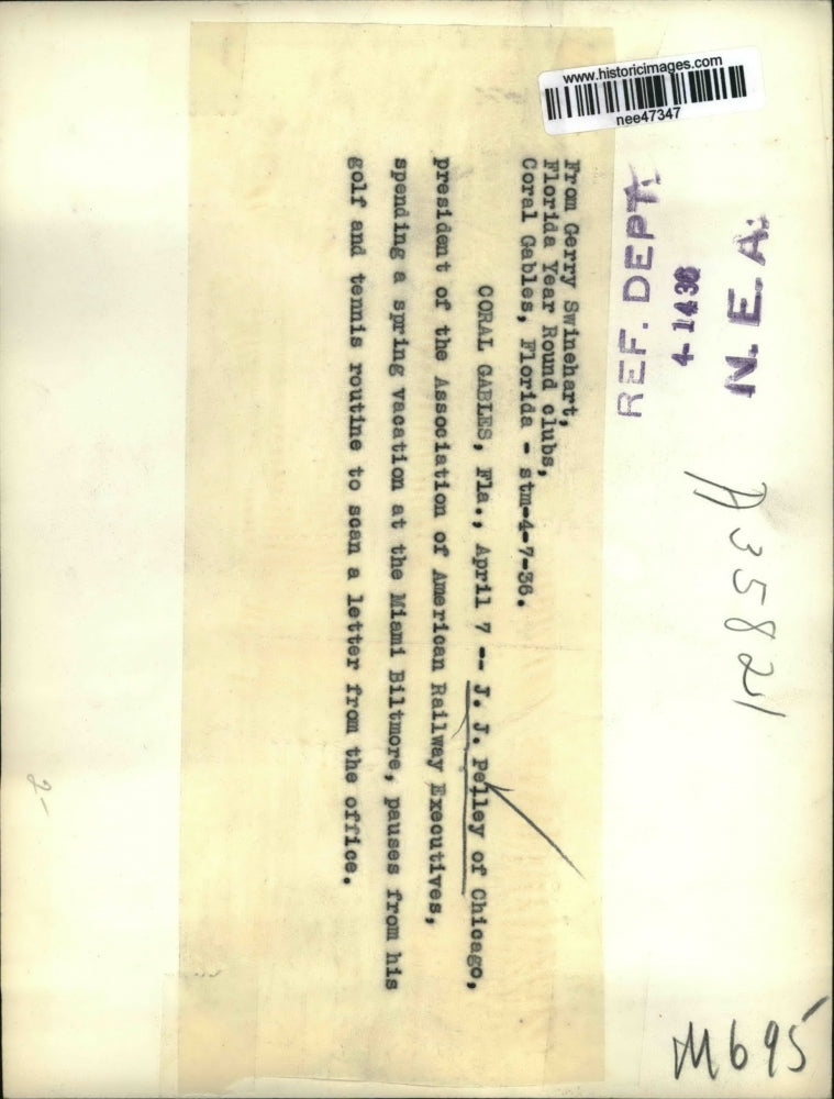 1936 Press Photo J.J. Pelley President Assoc. of American Railway Executives