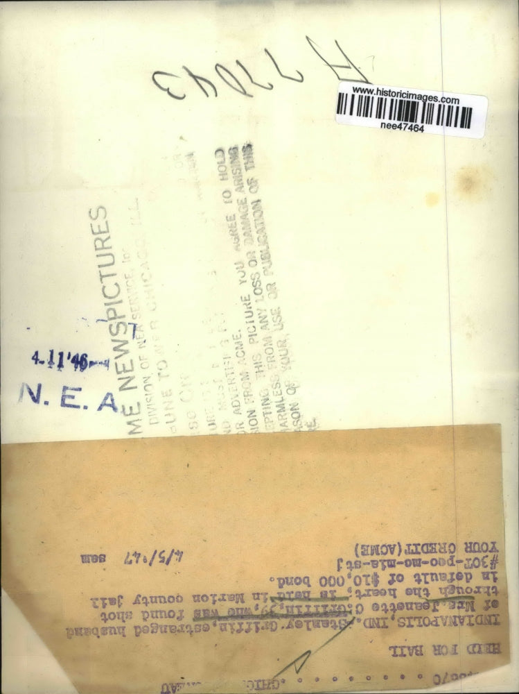 1947 Press Photo Stanley Griffin, held in Marion county Jail $10,000 bond