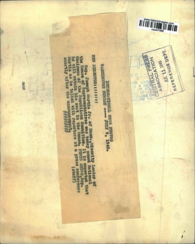 1940 Press Photo Rep. Joseph Martin Jr House of Representatives - nee47466