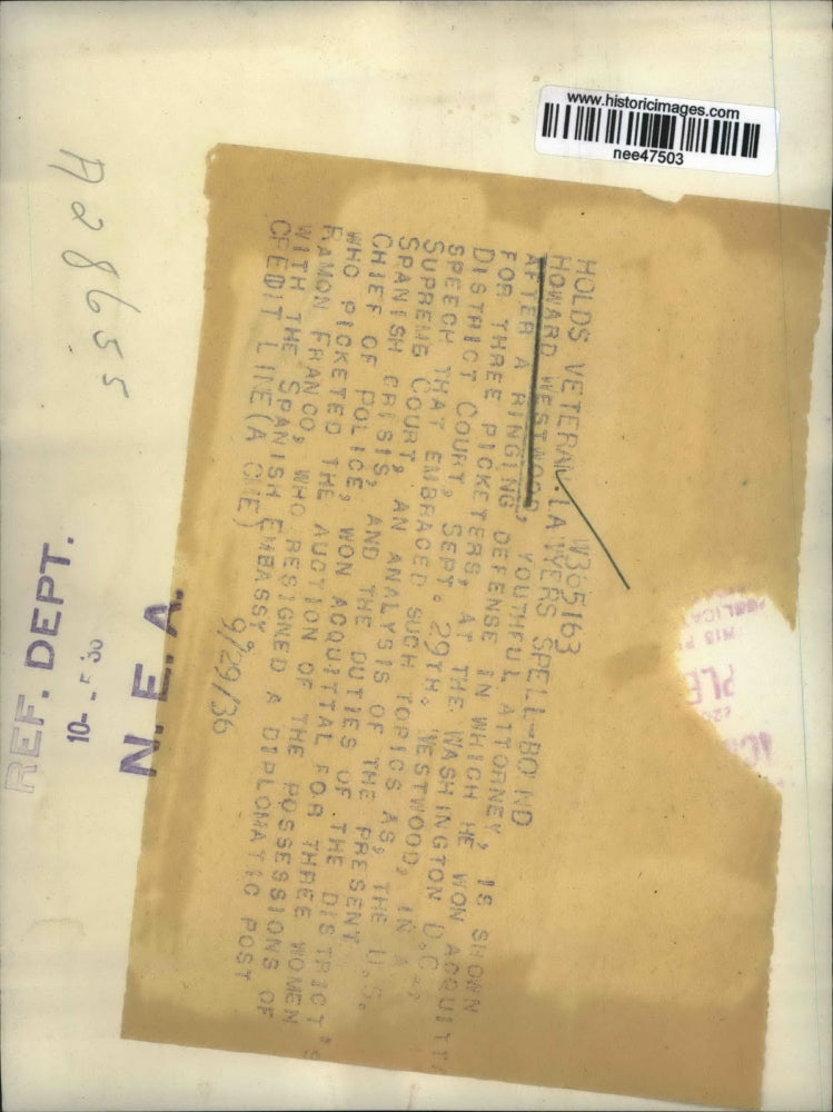 1936 Press Photo Young Attorney Howard Westwood, Washington D.C. - nee47503