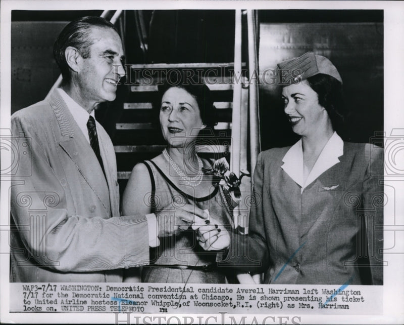 Load image into Gallery viewer, 1962 Press Photo New York Governor Averell Harriman, United Airlines Hostess
