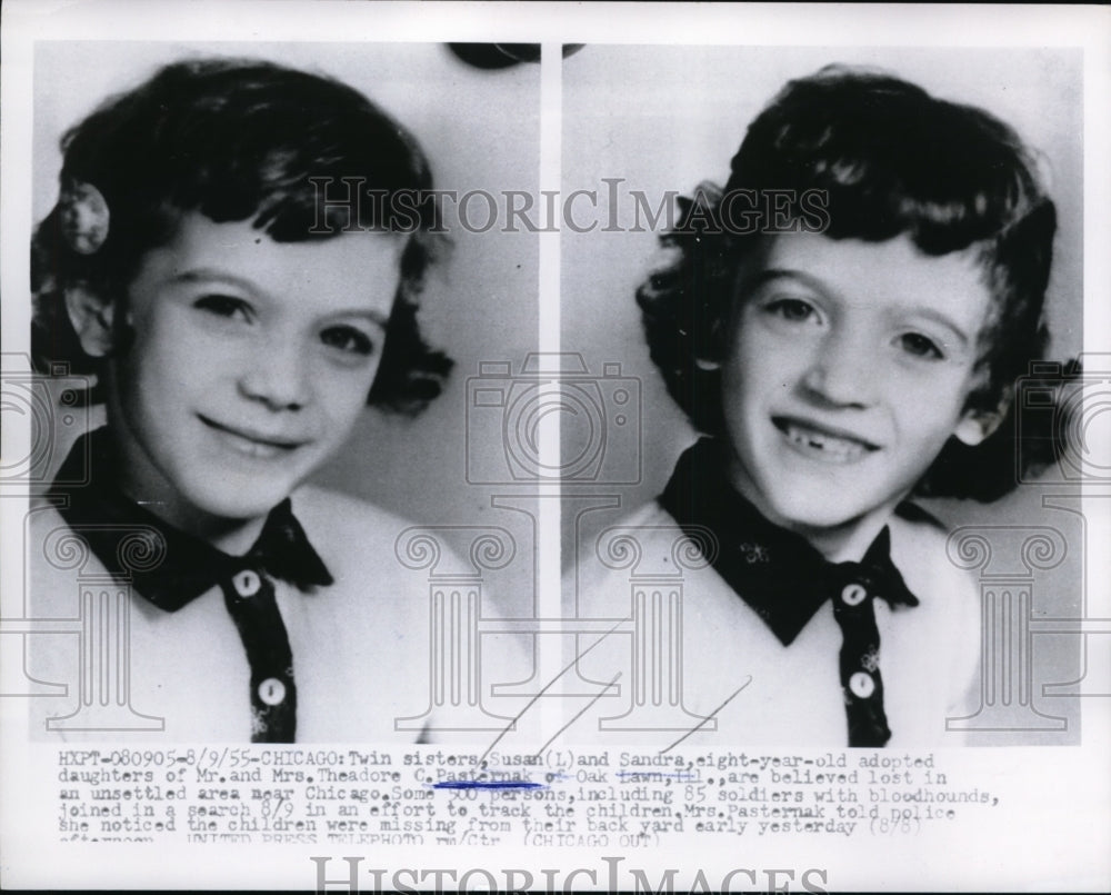 1955 Press Photo Twin Sisters Susan, and Sandra adopted daughters of Mr. and Mrs