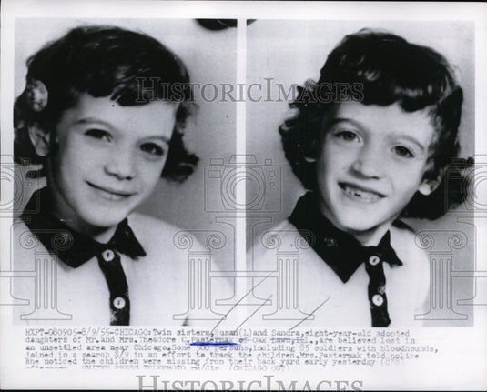 1955 Press Photo Twin Sisters Susan, and Sandra adopted daughters of Mr. and Mrs