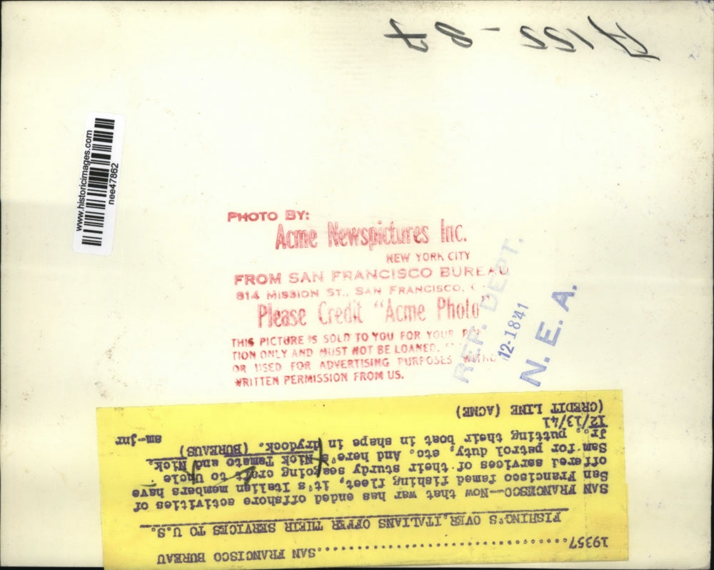 1941 Press Photo Nick Tamato, and Nick Jr. San Franicsco fishing fleet