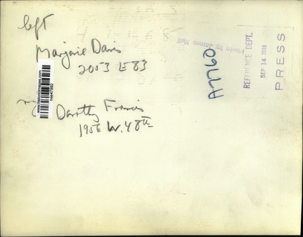 1938 Press Photo Marjorie Davis and Dorothy Francis