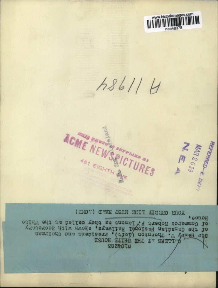 1929 Press Photo Sir Henry W. Thronton,Robert P. Lamont Visit White House,