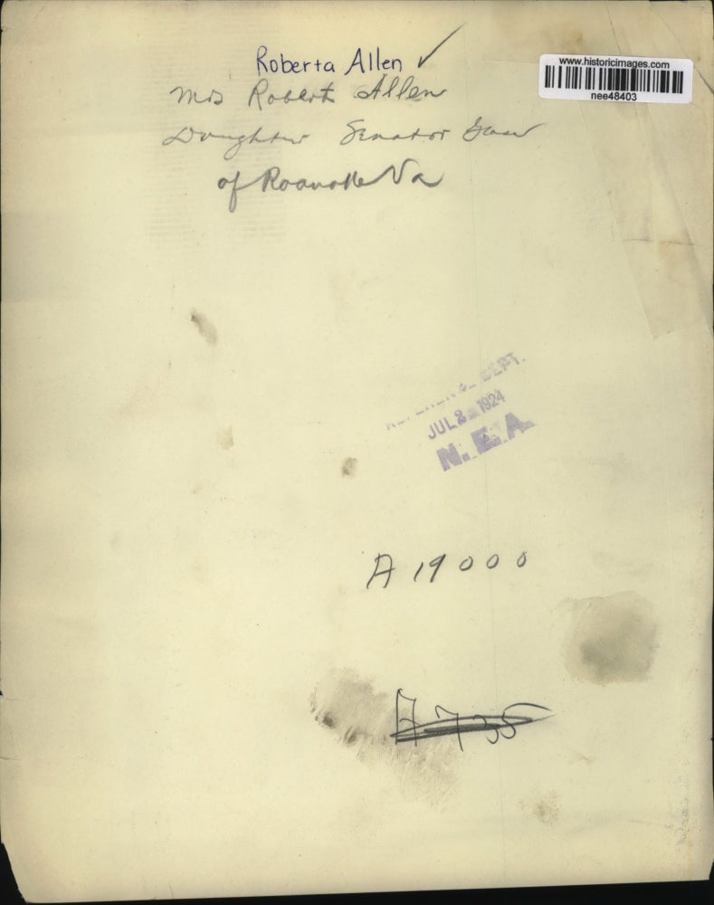 1924 Press Photo Mrs Robert Allen of Roanoke Va. - nee48403