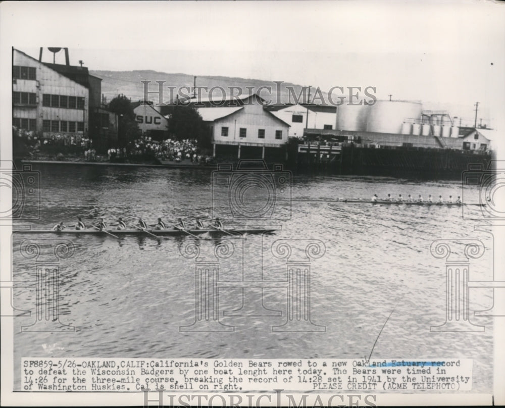 1951 Press Photo Oakland California Golden Bears Boat Rowing Oakland Eatuary