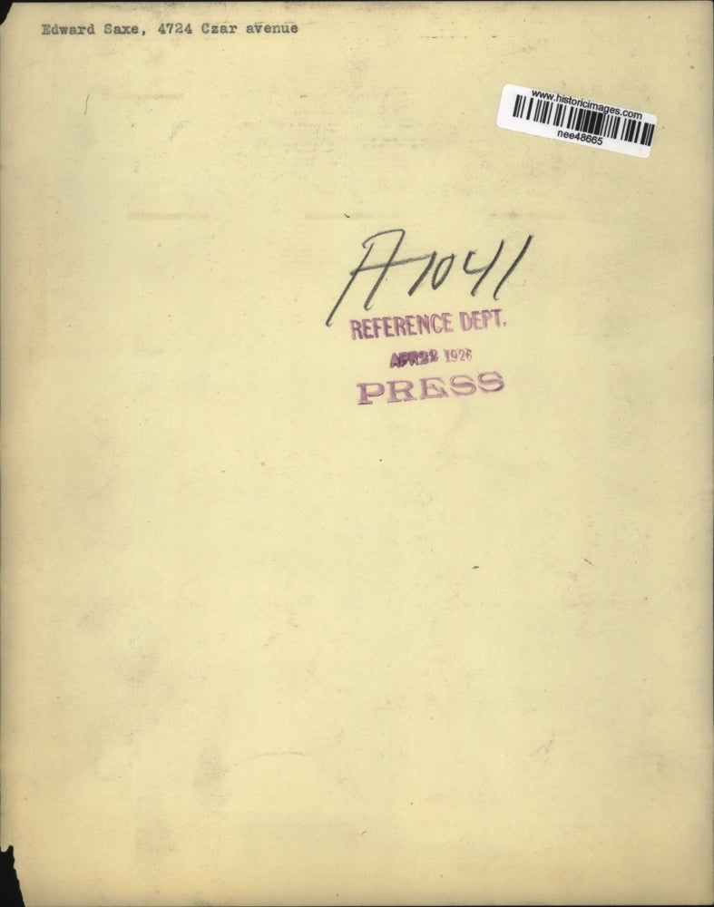 1926 Press Photo Edward Saxe - nee48665