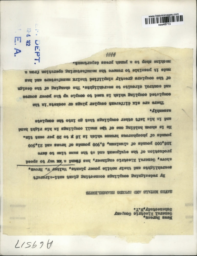 1942 Press Photo Walter W. Brown General Electric Engineer - nee48713