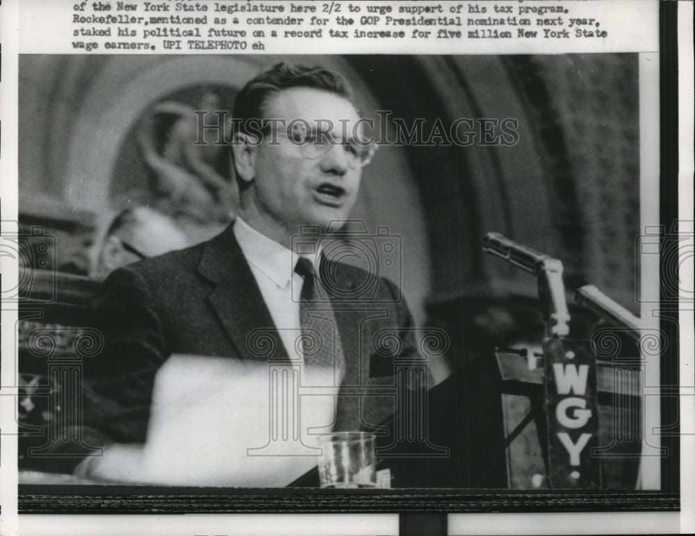 1959 Press Photo Gov. Nelson Rockefeller Urges Support of His Tax Program