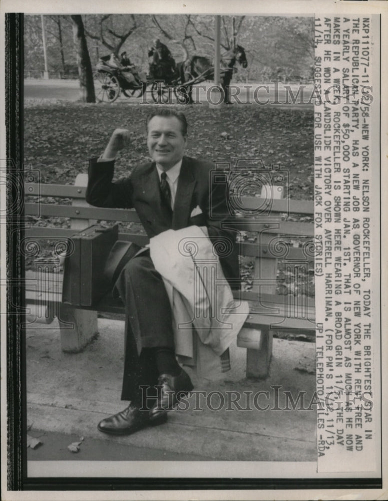 Load image into Gallery viewer, 1958 Press Photo Nelson Rockefeller after winning over Averell Harriman in NY
