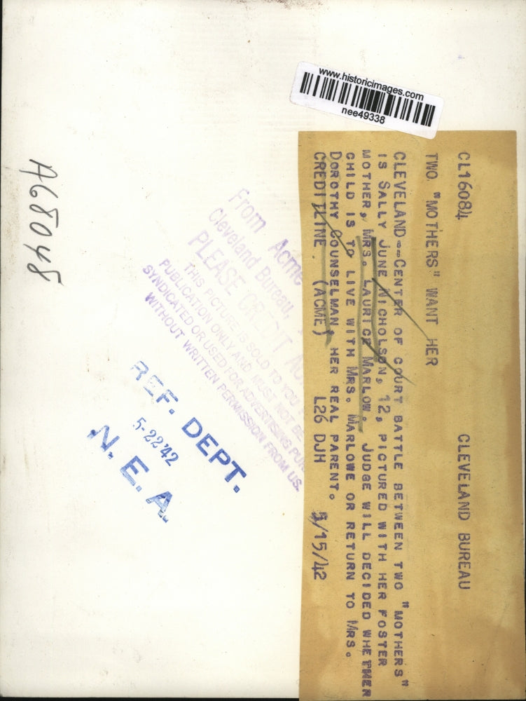 1942 Press Photo Custody Battle For Sally June Nicholson - nee49338