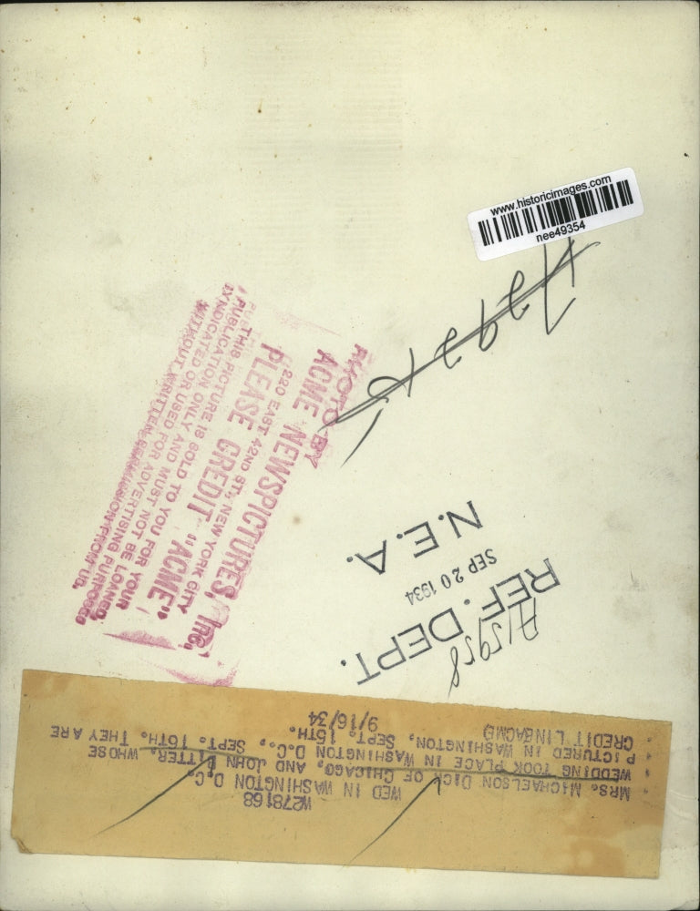 1934 Press Photo Mrs Michaelson Dick Chicago & John Bitter wedding