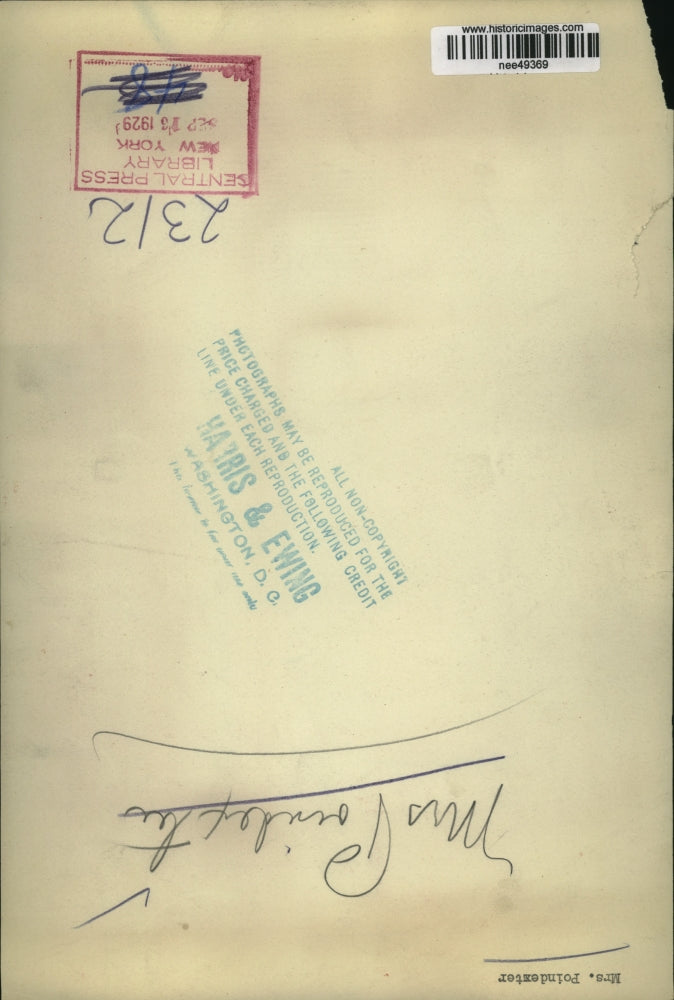 1929 Press Photo Mrs. Poindexter - nee49369