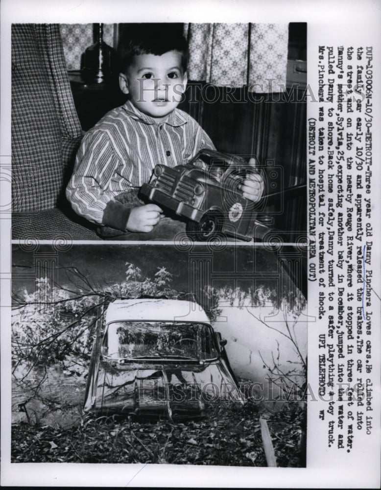 1959 Press Photo Danny Pinchera, released cars breaks, Baon Rouge River