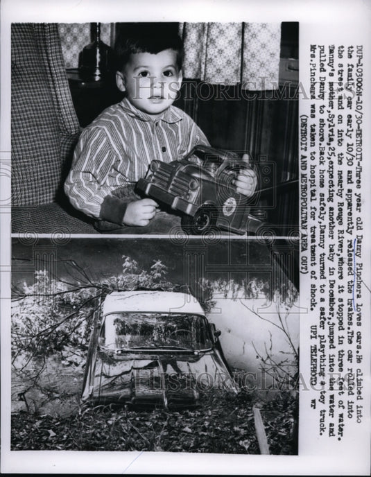 1959 Press Photo Danny Pinchera, released cars breaks, Baon Rouge River