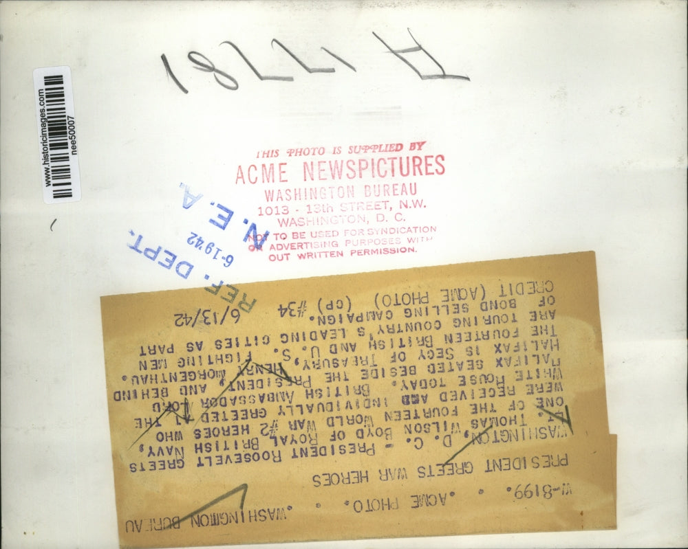 1942 Press Photo DC Pres Franklin D Roosevelt , Lt Thomas W Boyd . Lord Halifax