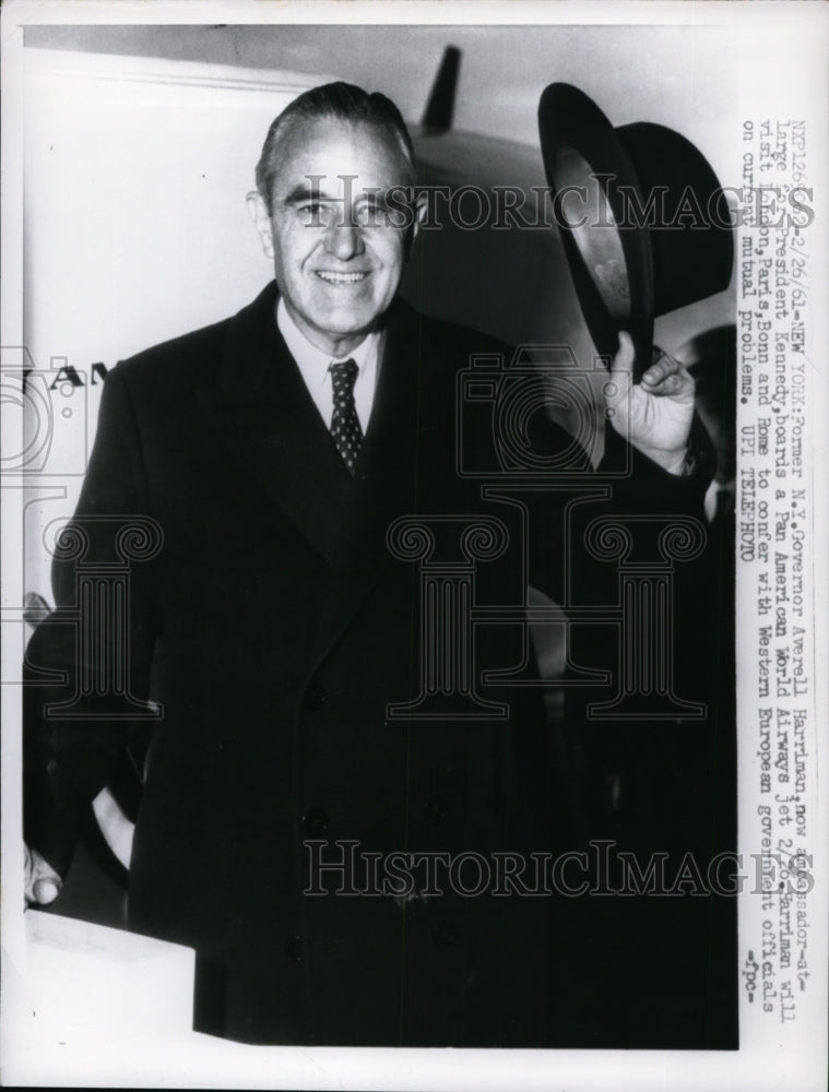 1961 Press Photo Former Gov. New York Averell Harriman, President Kennedy Board- Historic Images
