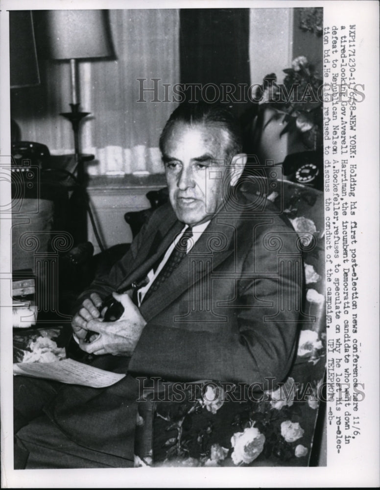 Load image into Gallery viewer, 1958 Press Photo Governor of New York Averell Harriman Press Conference

