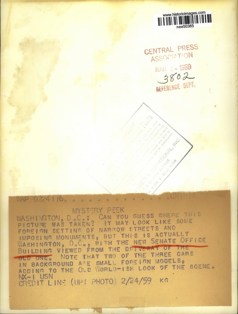 1959 Press Photo Wash DC new Senate Office Building from the driveway