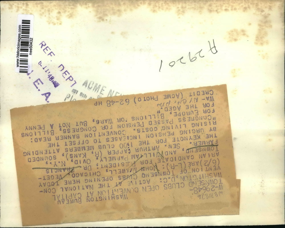 1948 Press Photo Wash DC Dr Francis Townsend, Wm Parmely, Art Capper - nee50432