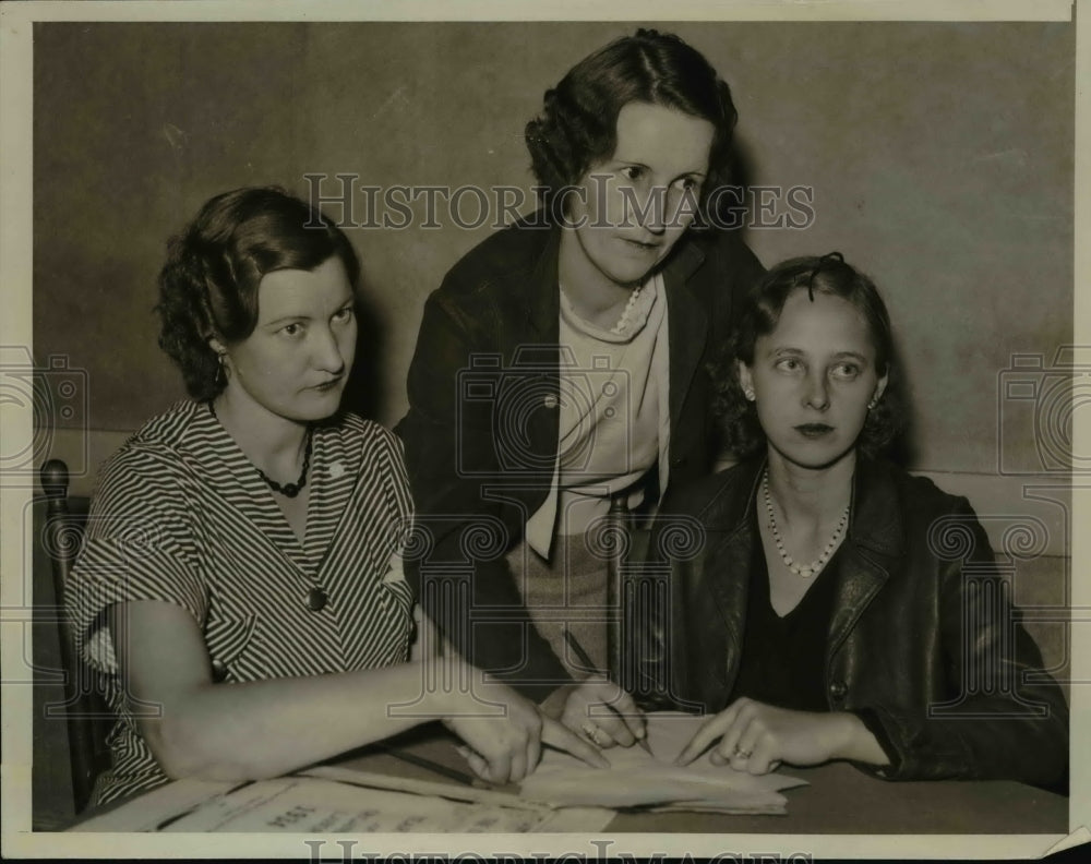 1934 Press Photo Letha Payne, Ida Mason, Ann Vera women on strike - nee50495