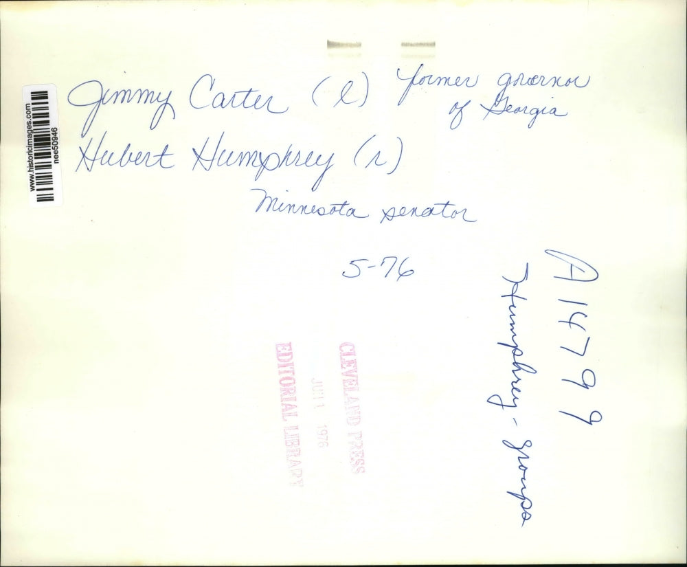 1976 Press Photo Jimmy Carter, former Governor of Georgia & Sen. Hubert Humphrey