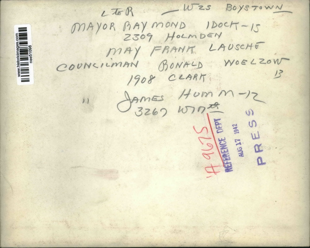 1942 Press Photo Boystoen Mayor Ray Idock, May Frank Lausche, Ron Woelzow,