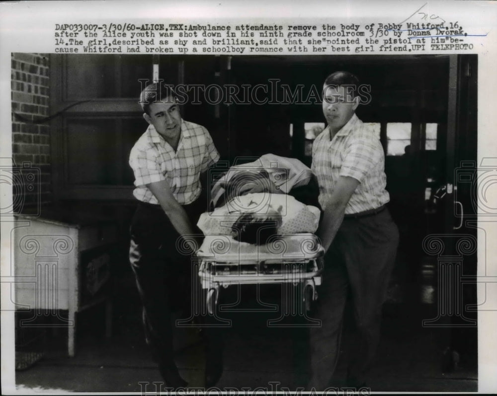 1960 Press Photo Body of Bobby Whitford Shot at School By Donna Dvorak in Texas