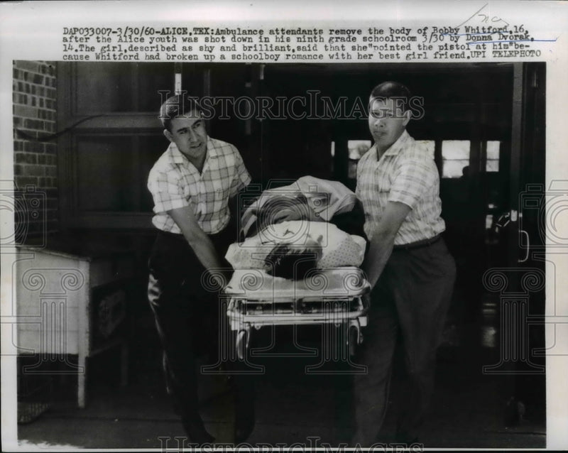Load image into Gallery viewer, 1960 Press Photo Body of Bobby Whitford Shot at School By Donna Dvorak in Texas

