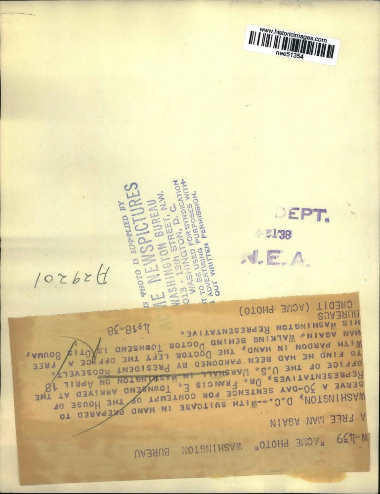 1938 Press Photo Dr. Francis E. Townsend U.S. Marshall in Harrington Washington