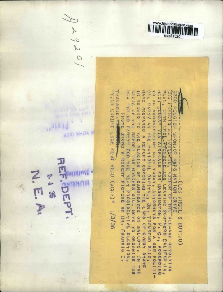 1936 Press Photo Dr. Francis E. Townseld Old Age Revolving Plan - nee51520