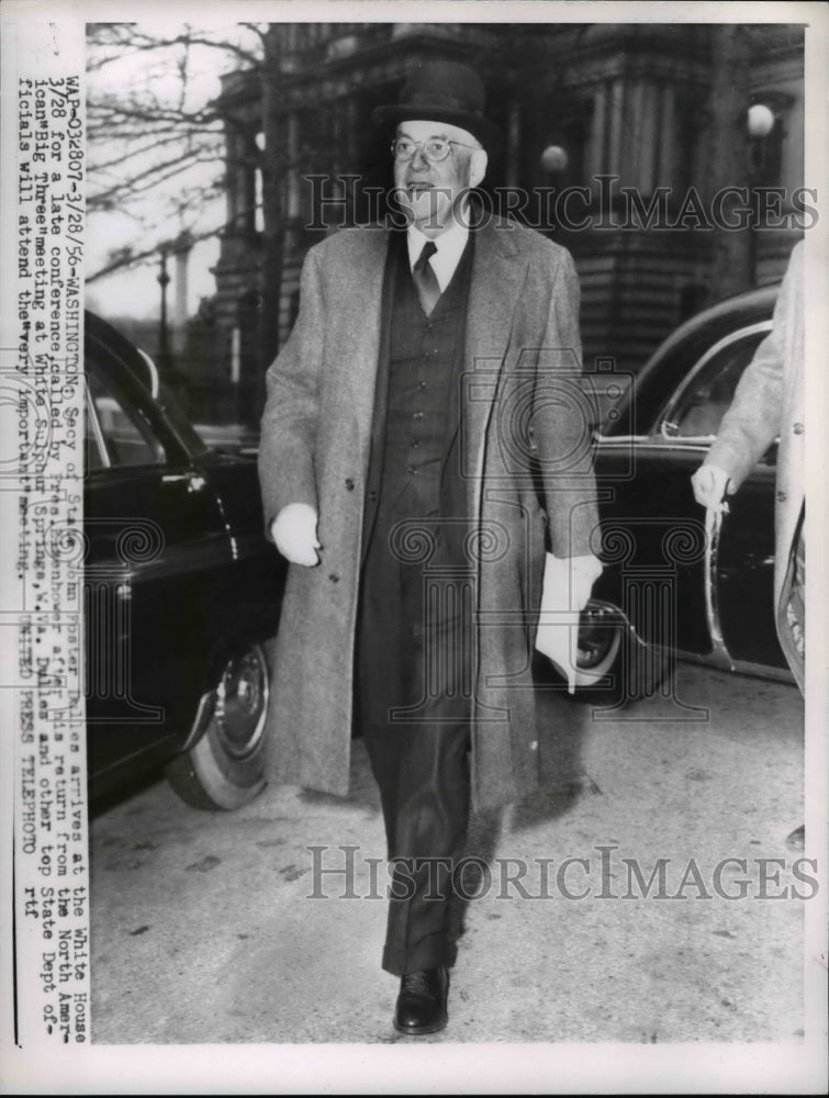 1956 Press Photo Secretary of State John Foster Dulles Leaving White House