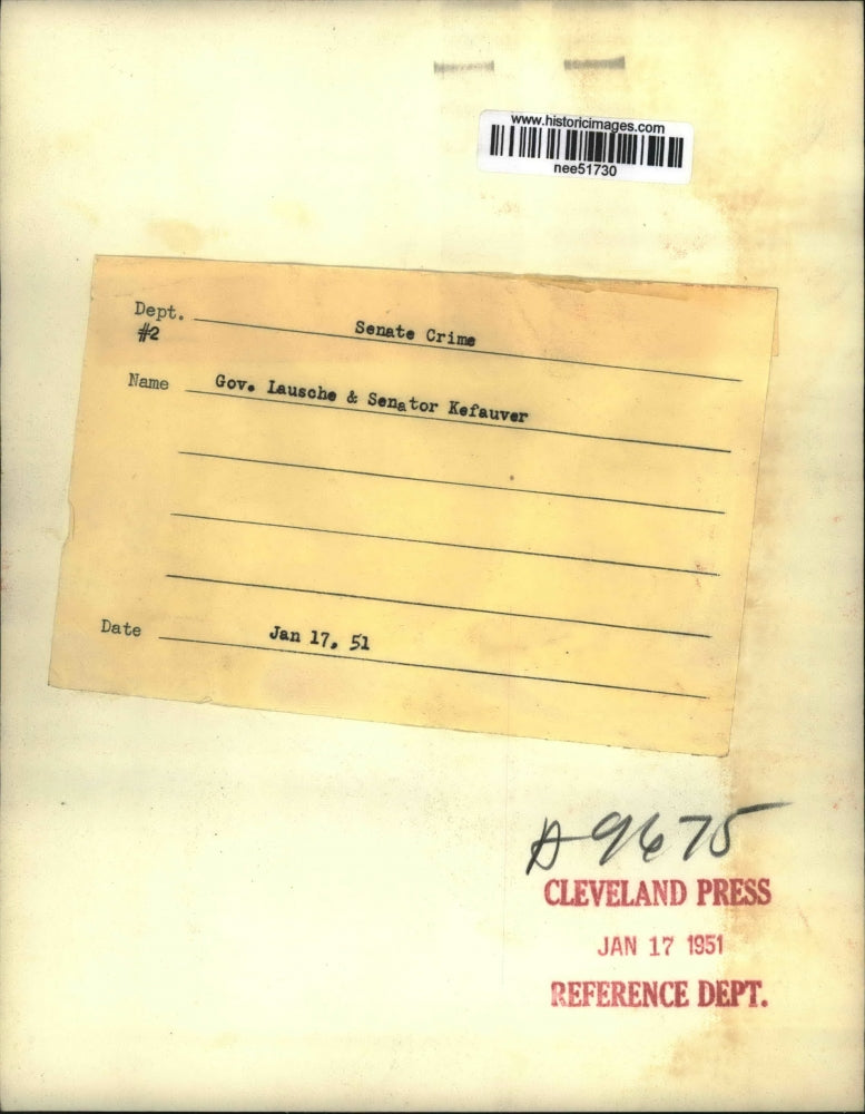 1951 Press Photo Gov. Laucshe & senator Kefauver Senate Crime - nee51730