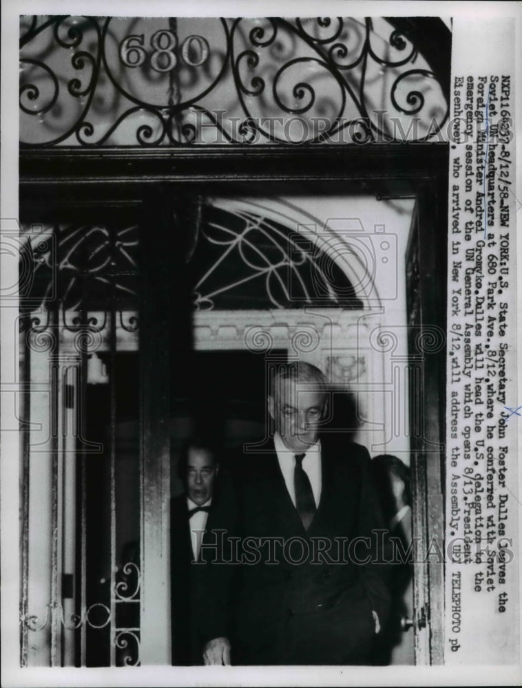 1958 Press Photo US State Secretary John Foster Dulles New York United Nations