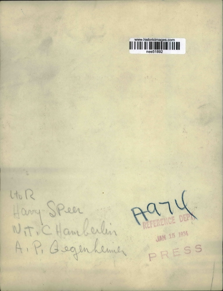 1934 Press Photo Harry Speer, N.T.C Hamilton And A.P. Gegenhemier - nee51892