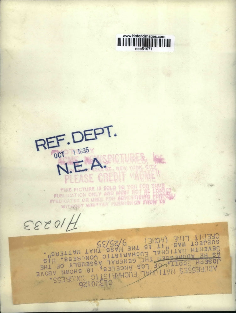 1935 Press Photo Joseph Scott Addresses 7th National Eucharistic Congress