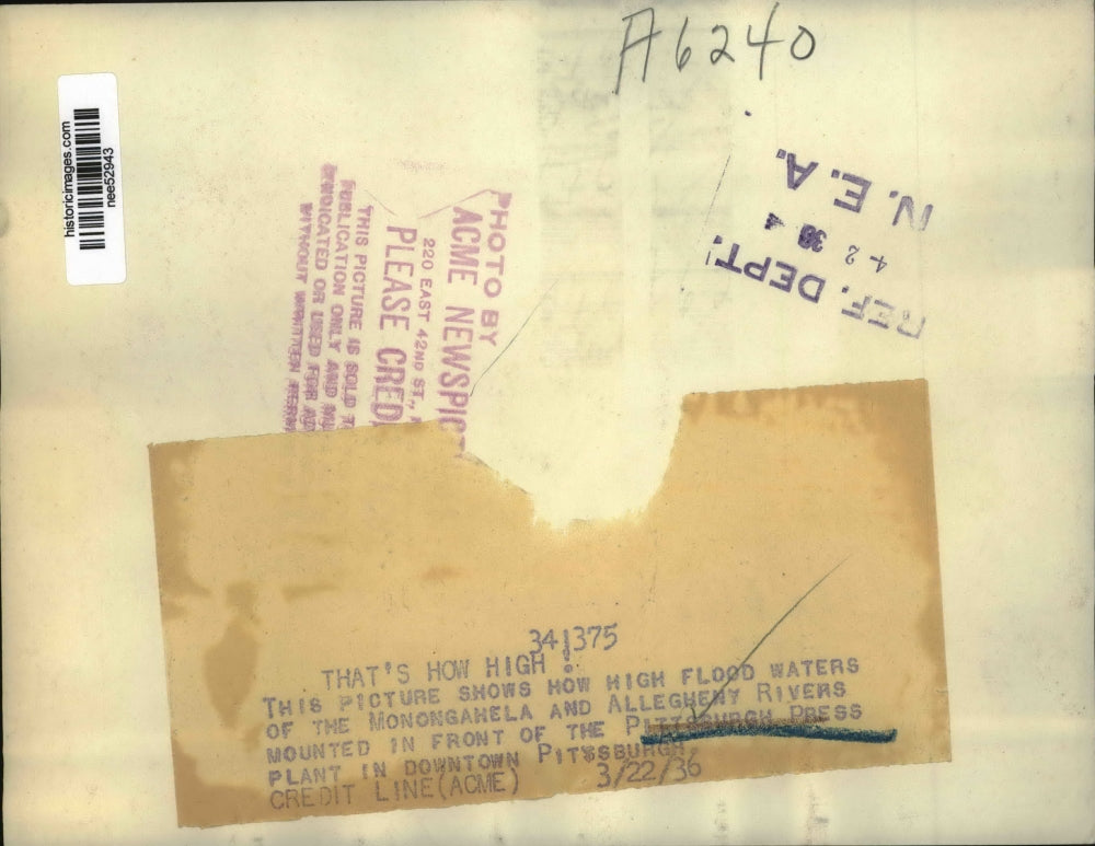 1936 Press Photo Floods in front of the Pittsburgh Press Plant in Downtown