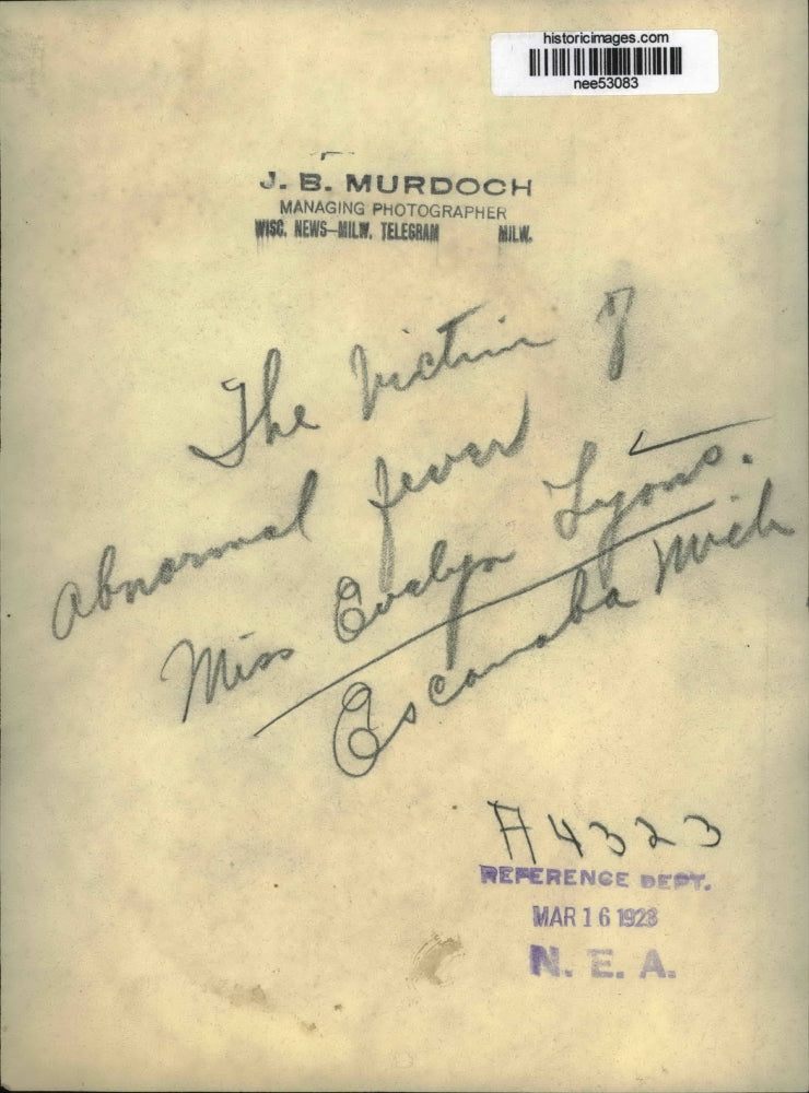 1923 Press Photo Miss Evelyn Lyons of Michigan Abnormal Fever