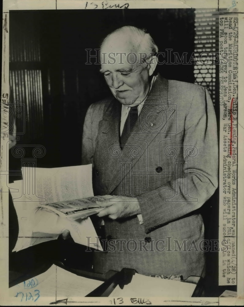 1949 Press Photo Maj. Gen. Philup B. Fleming, Federal Works Administrators