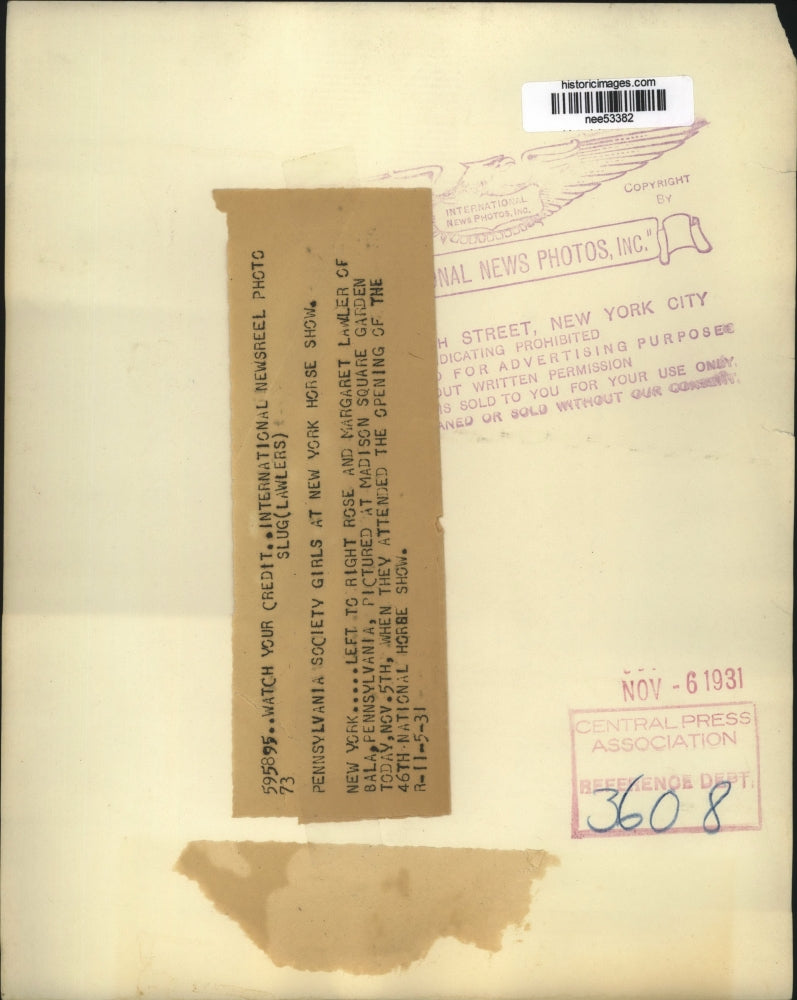 1931 Press Photo PA Society Girls Rose and MArgaret Lawler at Madison Sqr Garden