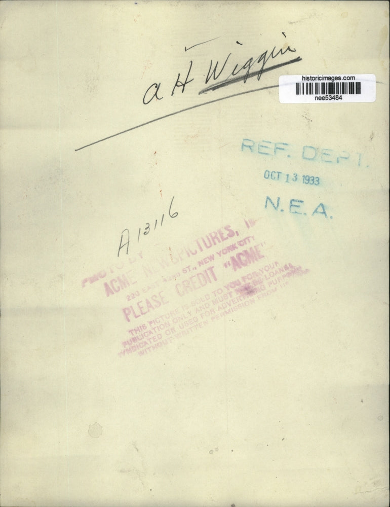 1933 Press Photo AH Wiggin