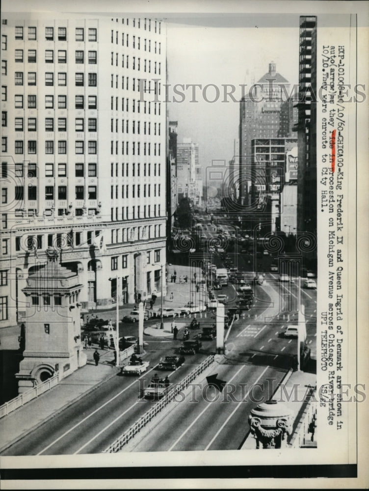 1960 Press Photo Chicago King Frederick IX & Queen Ingrid of Denmark city hall